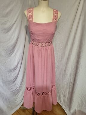 SHEIN Pink Maxi Dress with Crochejt Trim